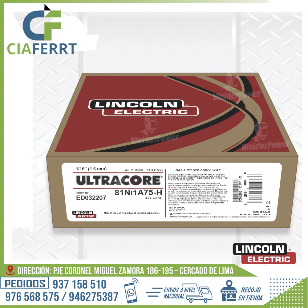 ALAMBRE-TUBULAR-ULTRACORE-81Ni1A75-H-LINCOLN.jpg ALAMBRE TUBULAR ULTRACORE 81Ni1A75-H LINCOLN - Imagen 1