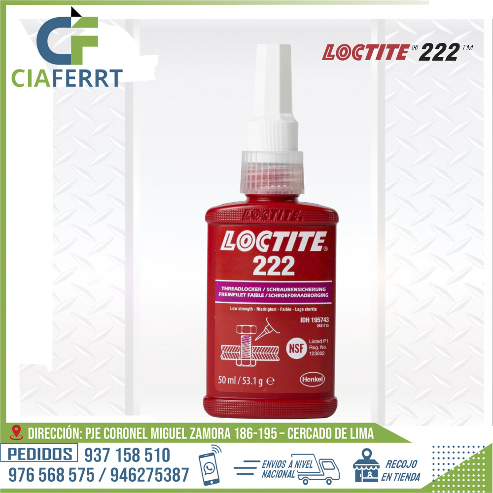 FIJADOR-DE-ROSCAS-BAJA-RESISTENCIA-LOCTITE-222.jpg FIJADOR DE ROSCAS BAJA RESISTENCIA- LOCTITE 222 - Imagen 1